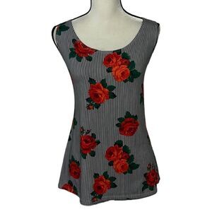 Ashley Stewart Floral & Stripe Pattern Sleeveless Blouse